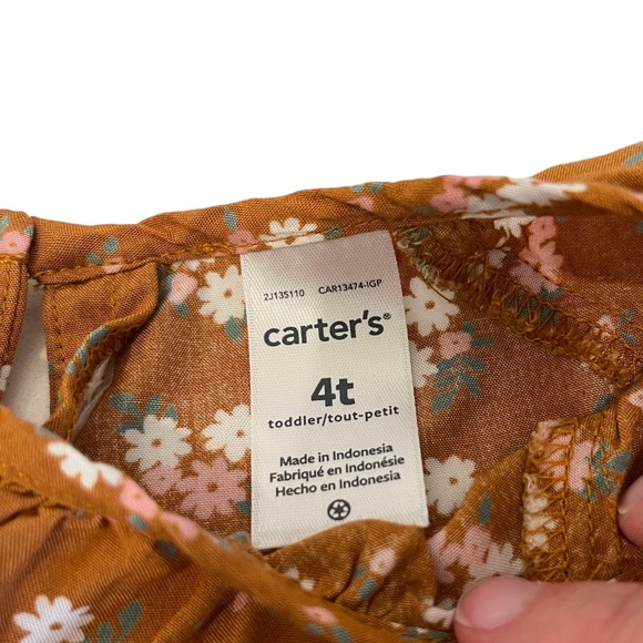 Carters Floral Tan Dress Short Sleeve Size 4T EUC - Picture 2 of 4